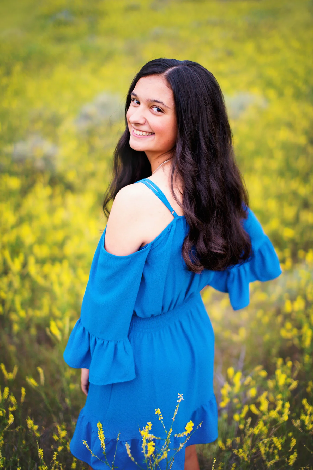 Senior portrait in a blue dress