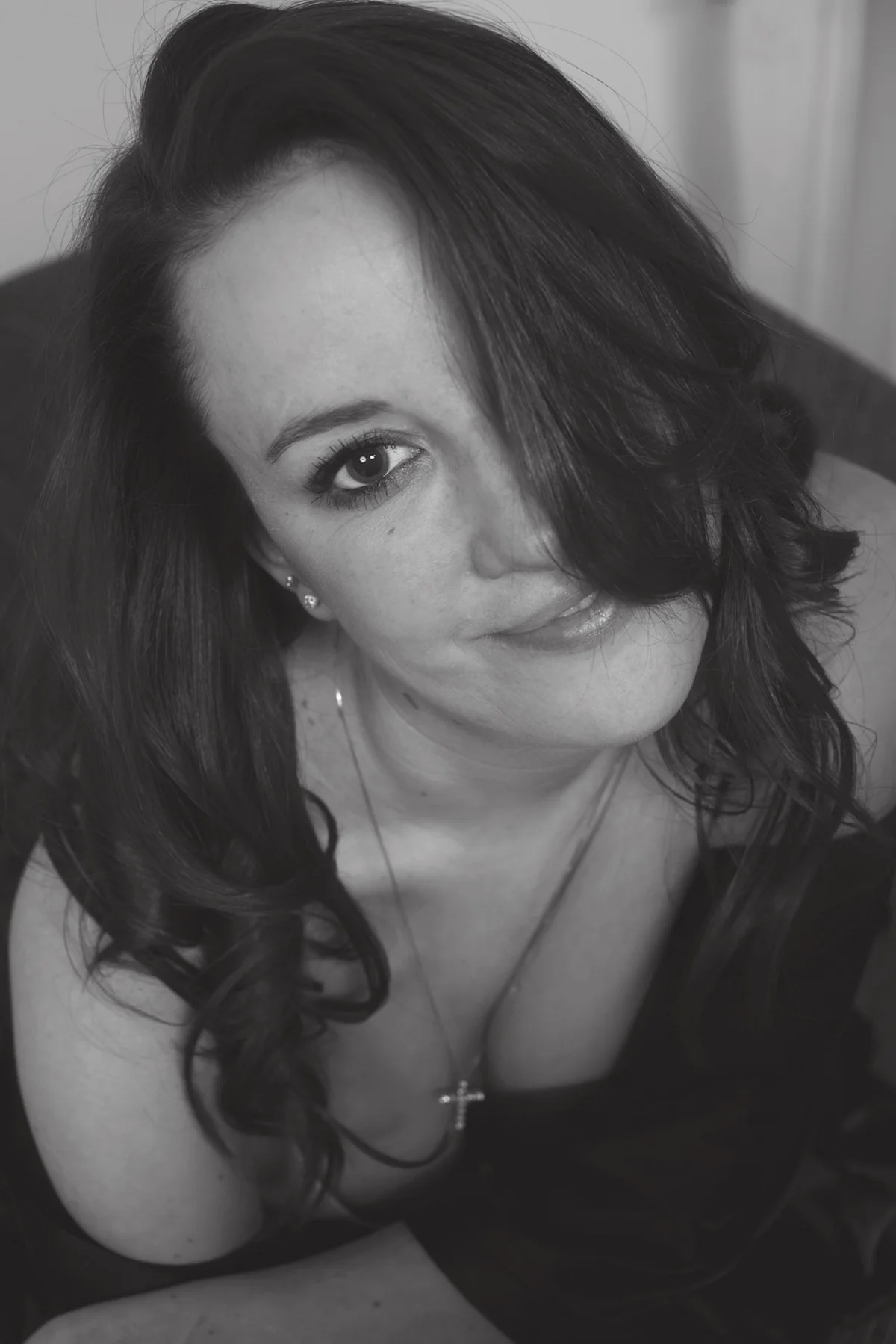 Black-and-white boudoir portrait